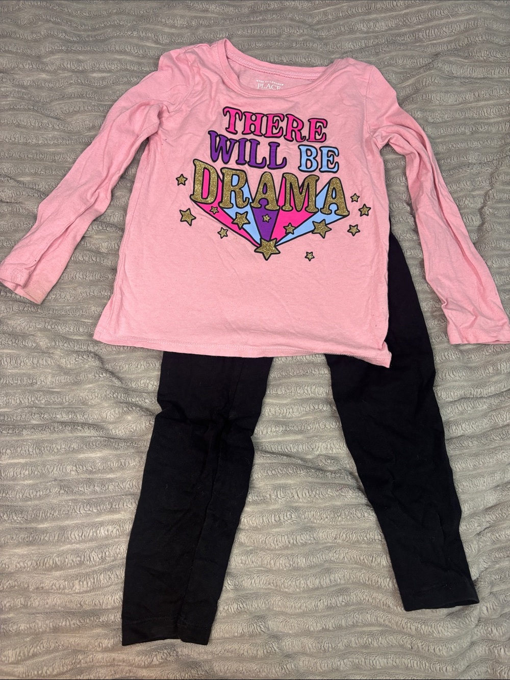 Pink Graphic Top & Black Leggings Set